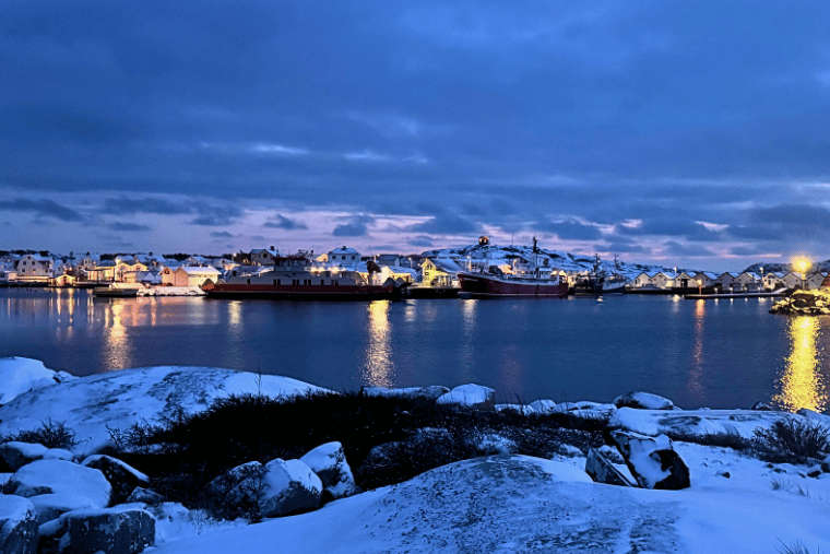 Hamnen, utkiken, Vrångö, snö